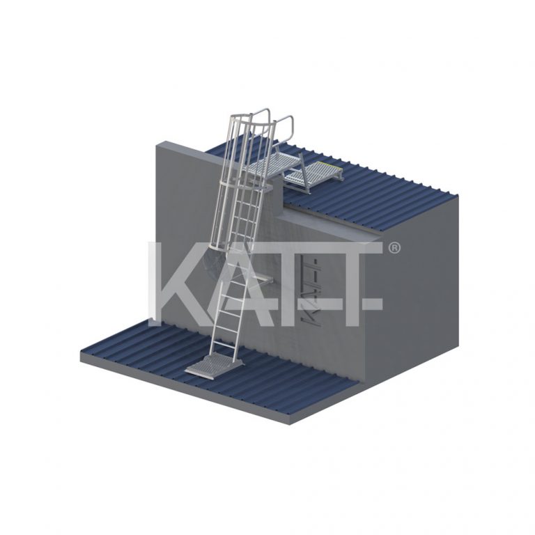 KATT Angled Cage Ladder with Grabrails, Parapet Platform and 1.0M Landing