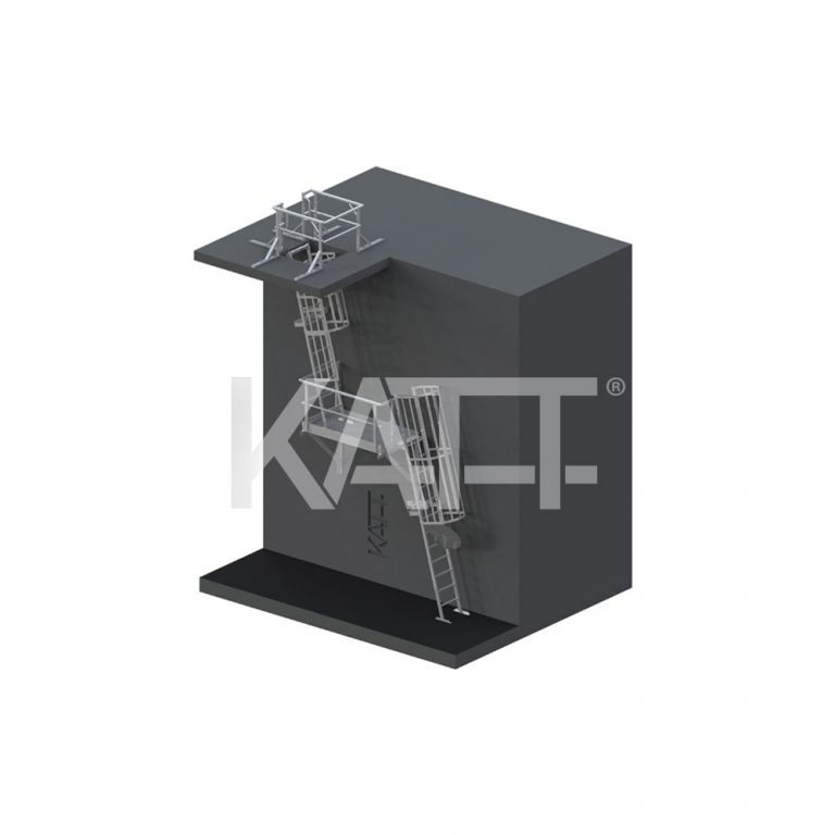 KATT Angled Cage Ladder with Midway Landing Platform – Internal Access