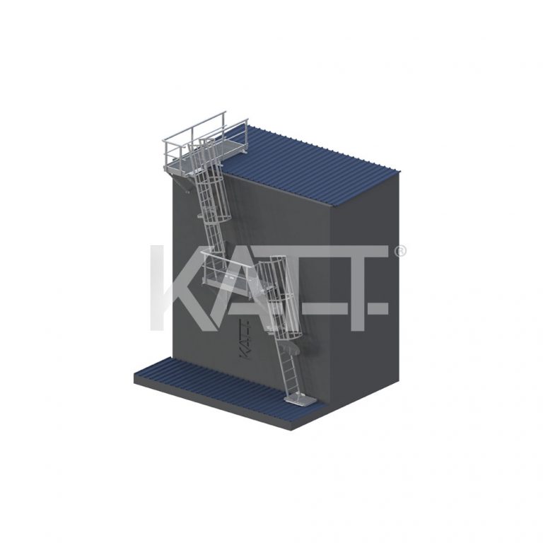 KATT Angled Cage Ladder with Midway and Top Landing Platform