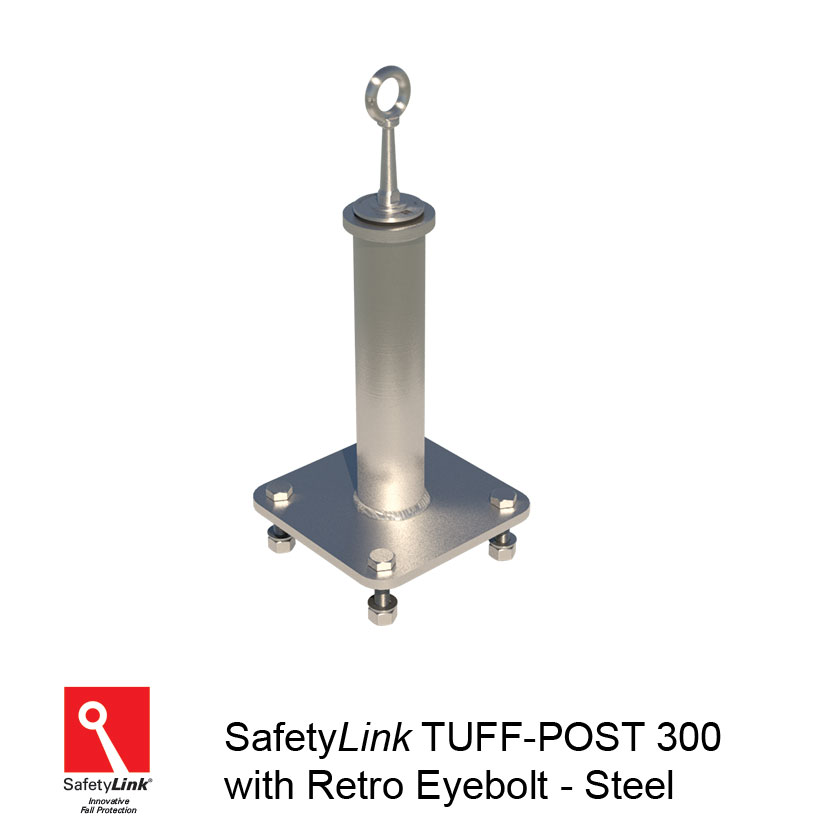 SAFETYLINK Tuff Post 300 Mounted Into Steel With Retro Eyebolt