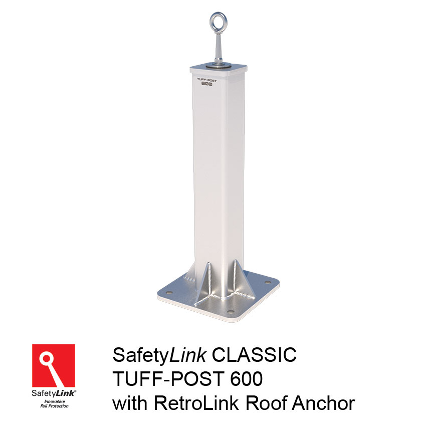 SAFETYLINK Classic Tuff Post 600 Mounted Into Concrete With Retro Eyebolt
